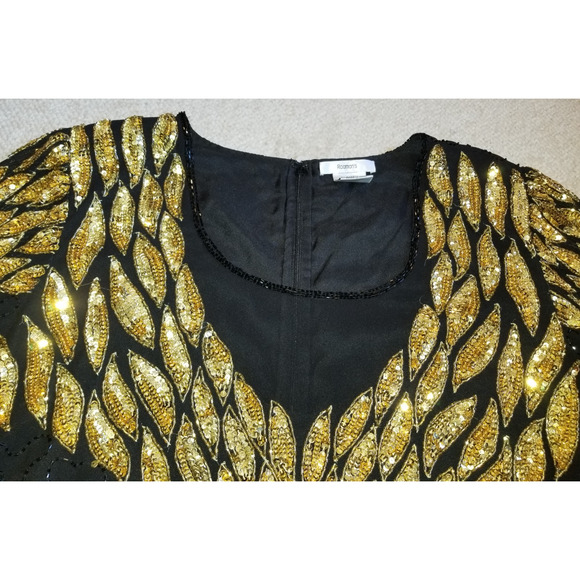 Womens Top-ROAMAN'S-'Black/Bronze' beaded silky holiday formal whimsigoth-24W - Picture 4 of 8